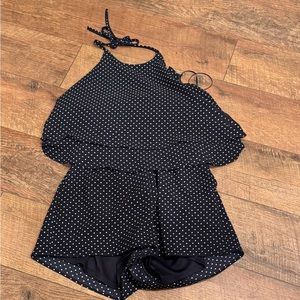 Navy polka dot romper